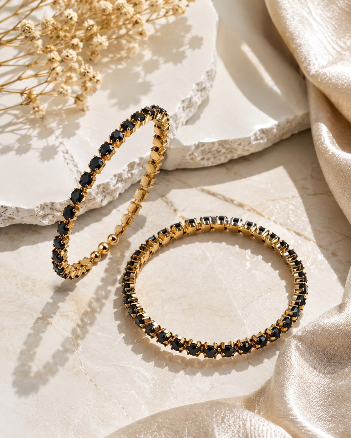 B1 2 Pcs Black Stone Bangles - Image 1