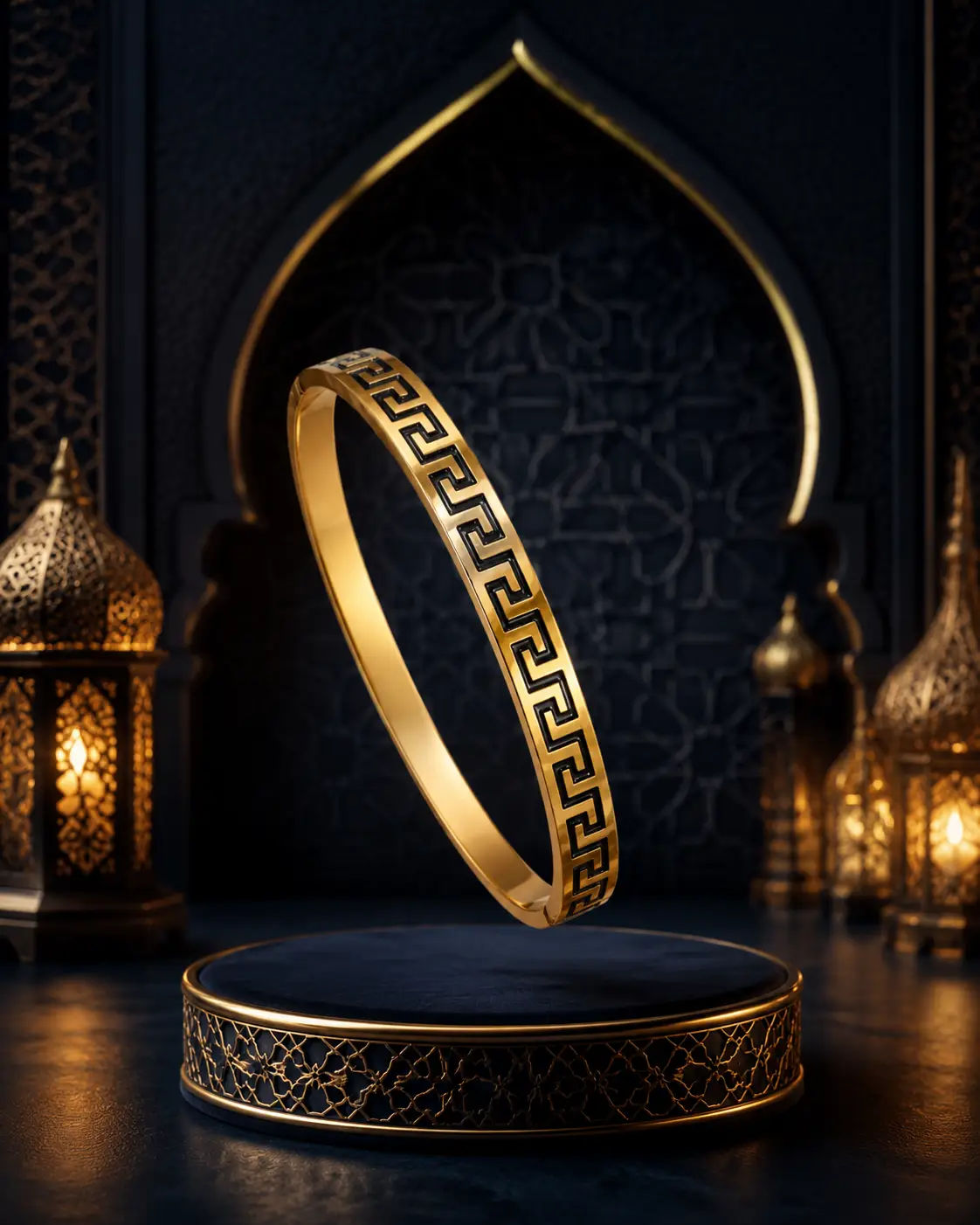 B15 Gold & Black Greek Key Bangle - Image 1