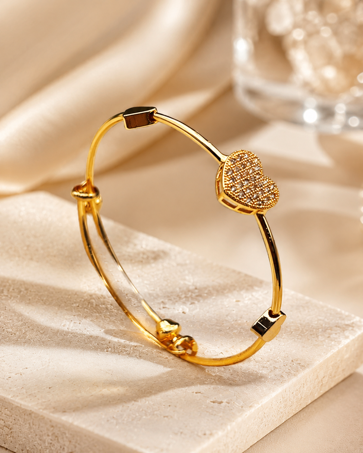 B3 Heart Charm Gold-Tone Bangle - Image 1