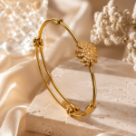 Sparkling Floral Gold-Tone Bangle