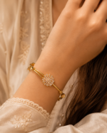 Sparkling Floral Gold-Tone Bangle - Image 2