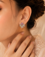 Heart Clover Crystal Stud Earrings - Image 2