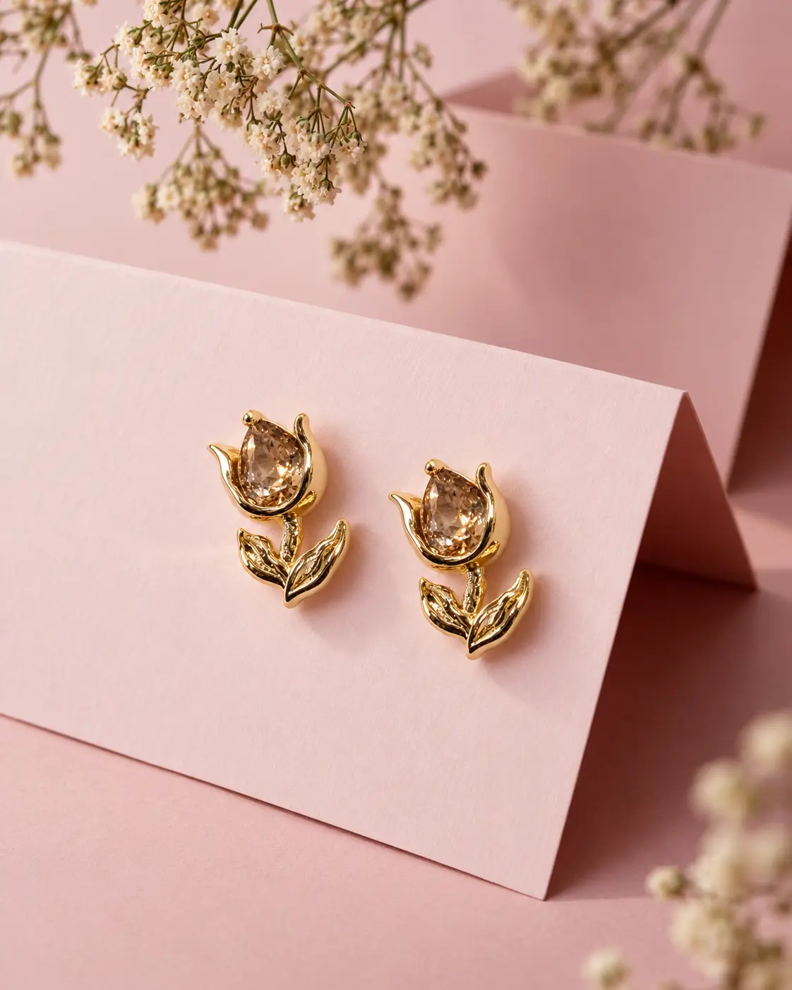 E12 Golden Flower Stud Earrings - Image 1