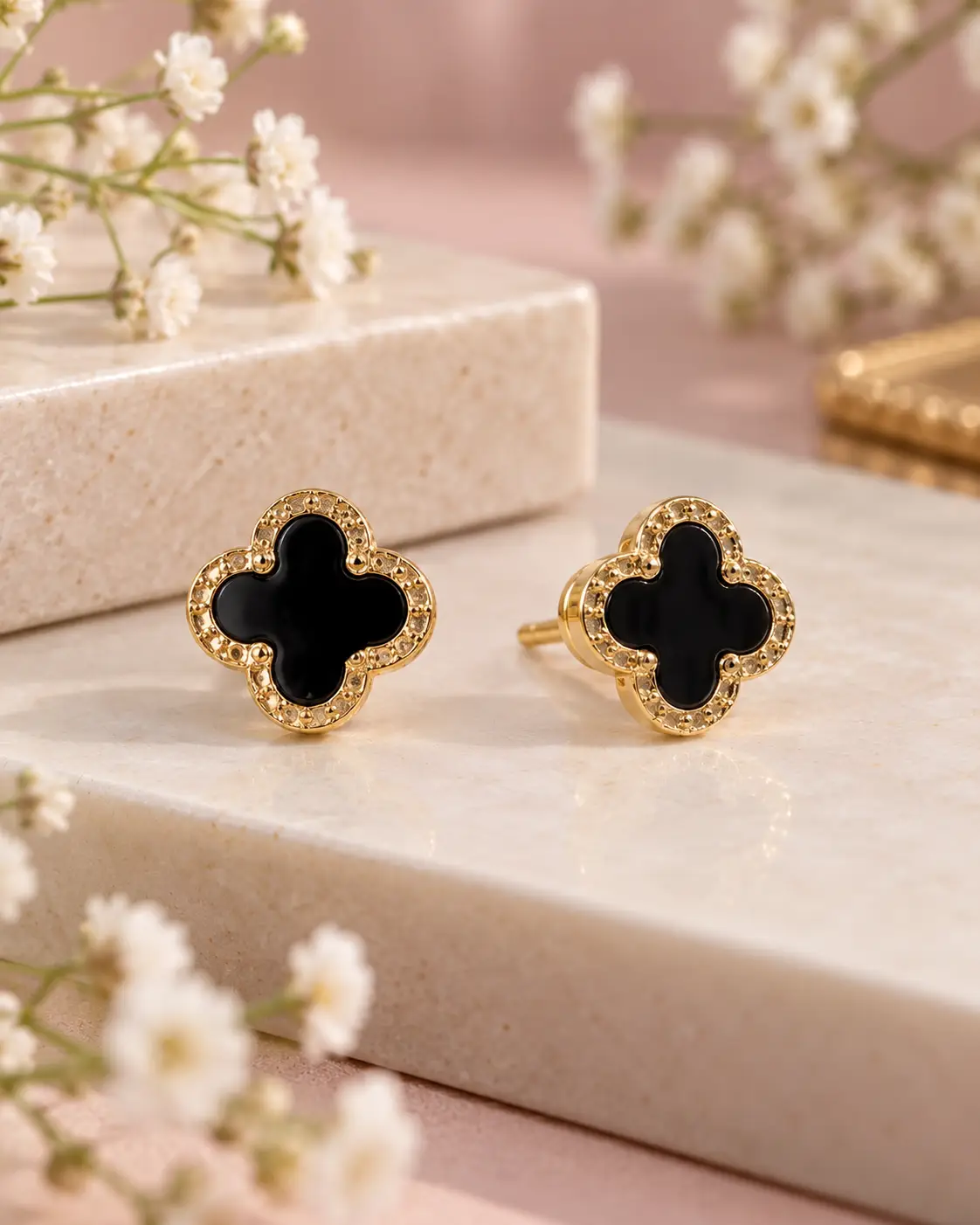 E13 Black Clover Gold Stud Earrings - Image 1