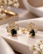 Heart Clover Black Stud Earrings