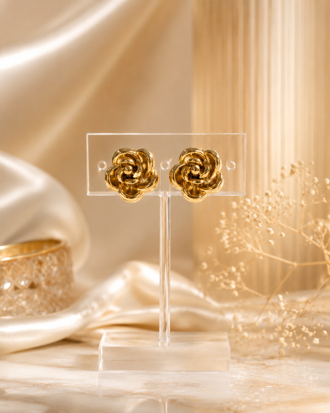 E3 Golden Rose Stud Earrings - Image 1