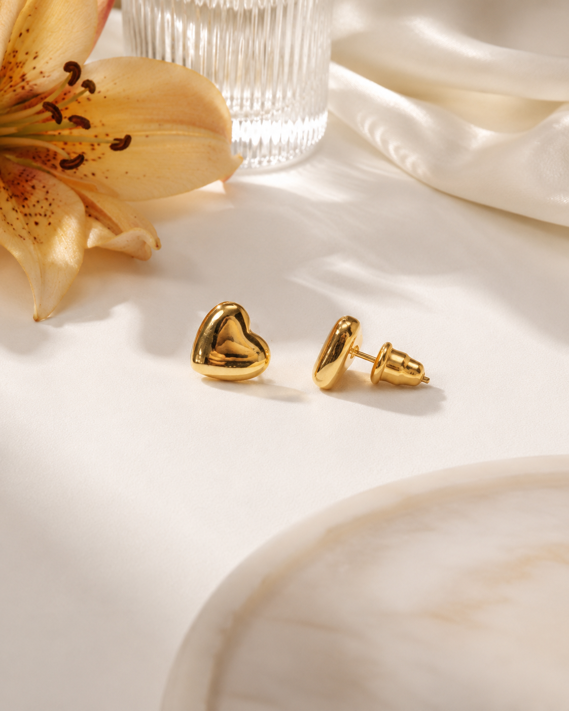 E5 Golden Heart Stud Earrings - Image 1