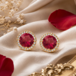 Ruby Red Halo Stud Earrings