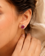 Ruby Red Halo Stud Earrings - Image 2