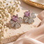 Heart Clover Crystal Stud Earrings