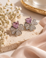 Heart Clover Crystal Stud Earrings