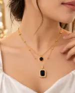 Black Stone Double Chain Necklace - Image 2