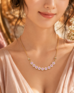 Pink & White Stone Floral Necklace - Image 2