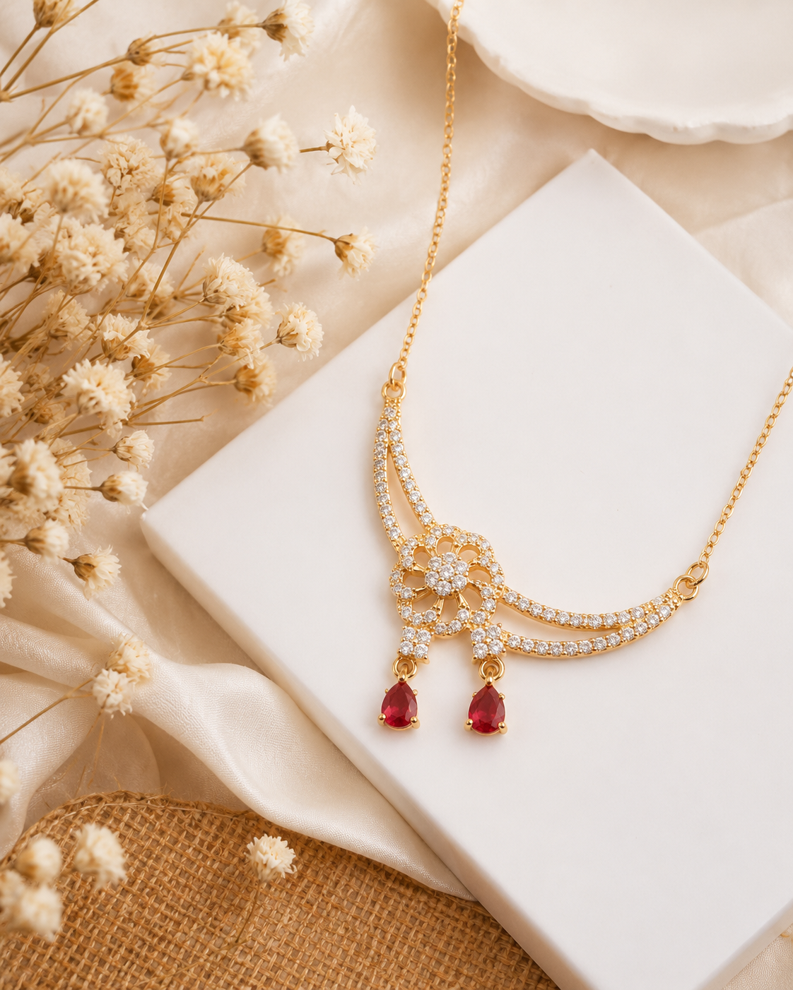 N7 Elegant Red & White Stone Necklace - Image 1