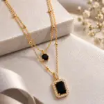 Black Stone Double Chain Necklace