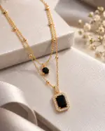 Black Stone Double Chain Necklace