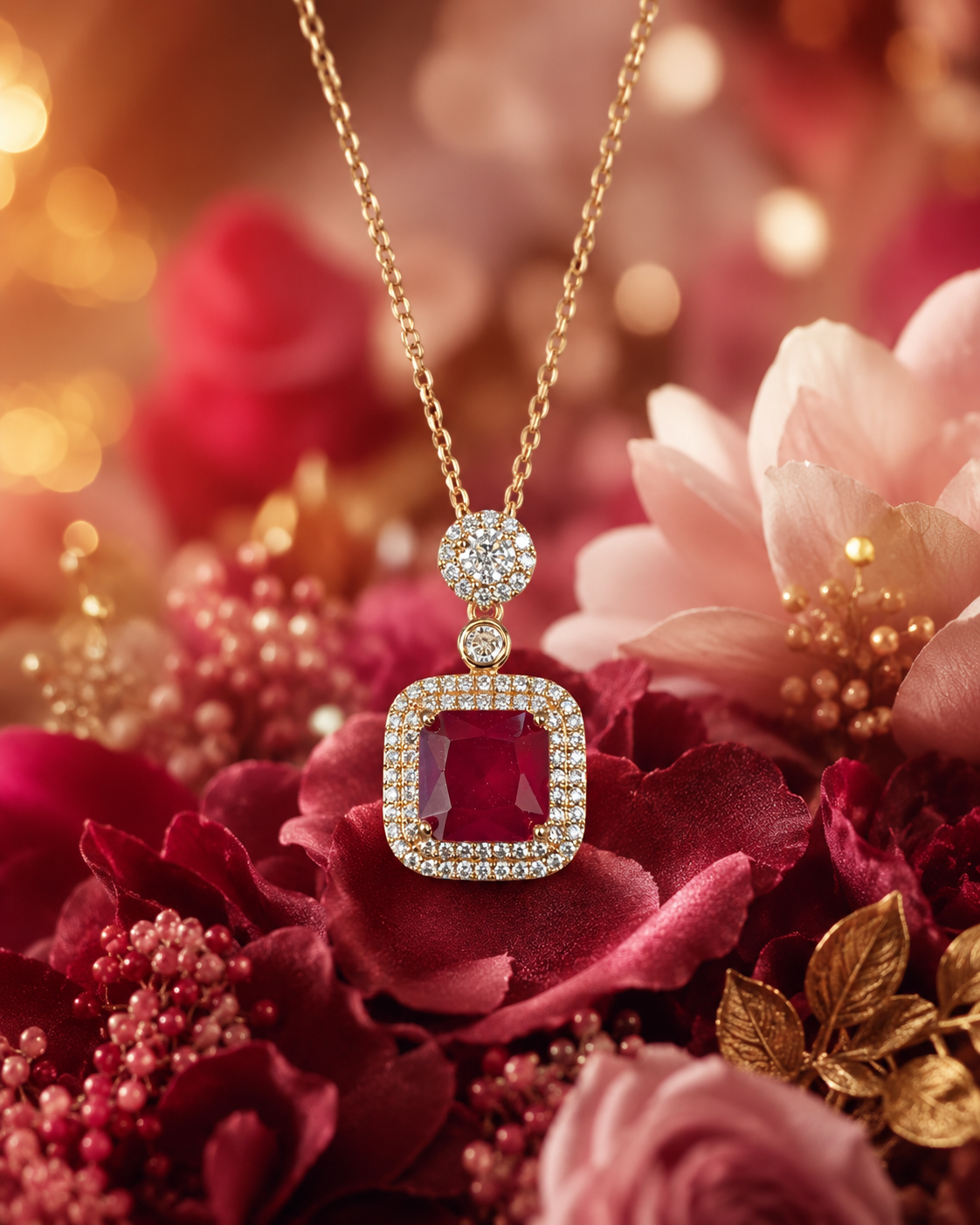 P1 Red Stone Pendant Necklace - Image 1