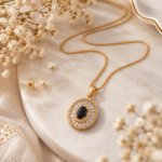 Gold Black Stone Pendant Necklace