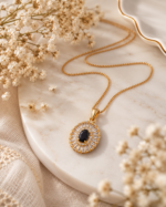 Gold Black Stone Pendant Necklace