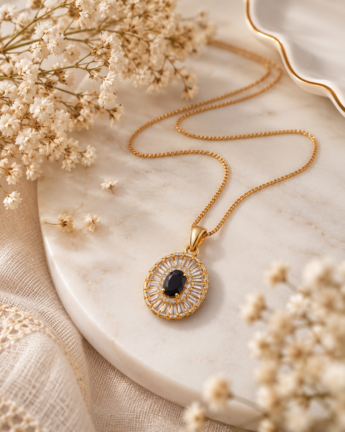 P11 Gold Black Stone Pendant Necklace - Image 1