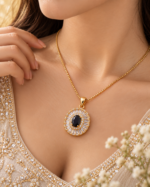 Gold Black Stone Pendant Necklace - Image 2