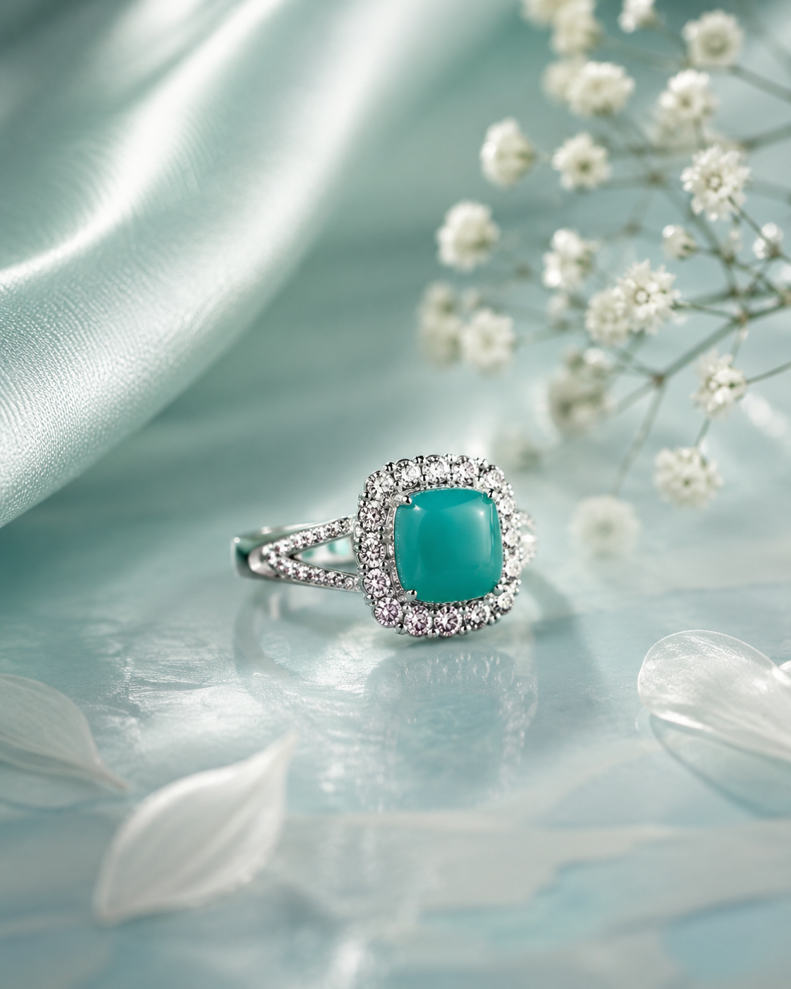 R11 Aqua Cushion Halo Ring - Image 1