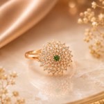 Green Center Stone Floral Ring
