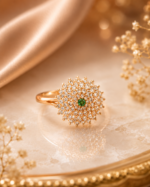Green Center Stone Floral Ring
