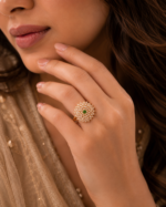 Green Center Stone Floral Ring - Image 2