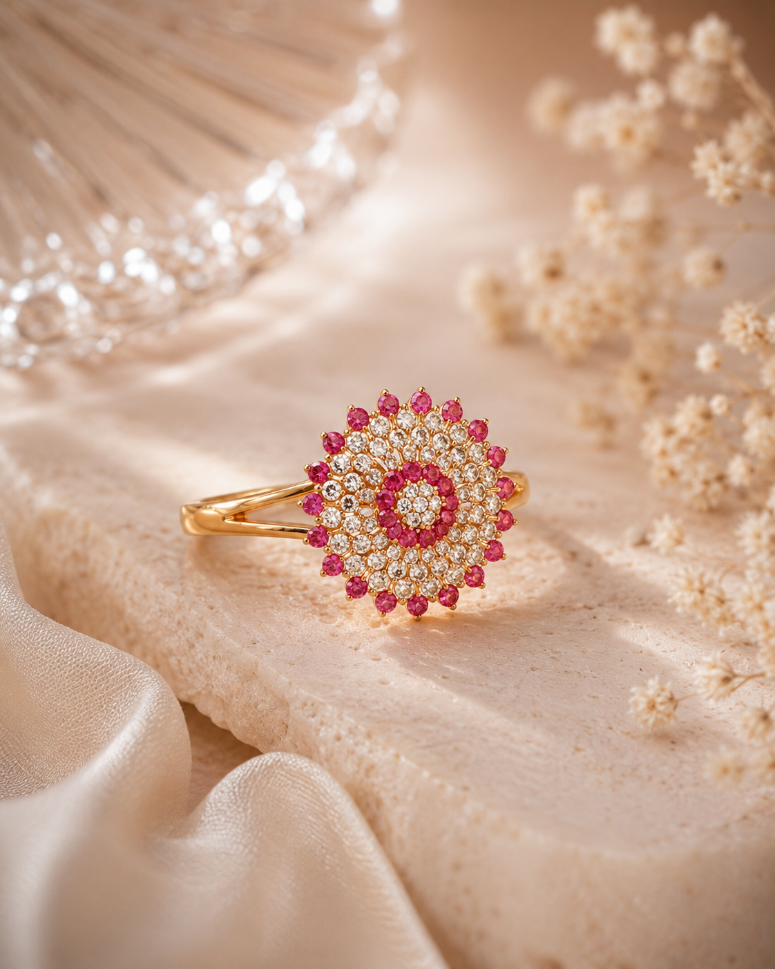 R5 Pink & White Stone Statement Ring - Image 1