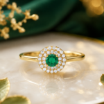 Green Halo Gold-Tone Ring