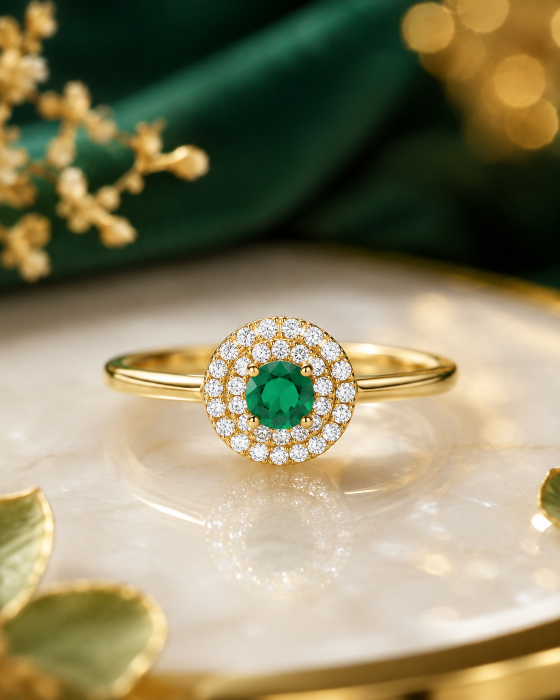 R7 Green Halo Gold-Tone Ring - Image 1