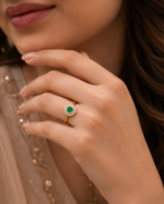 Green Halo Gold-Tone Ring - Image 2