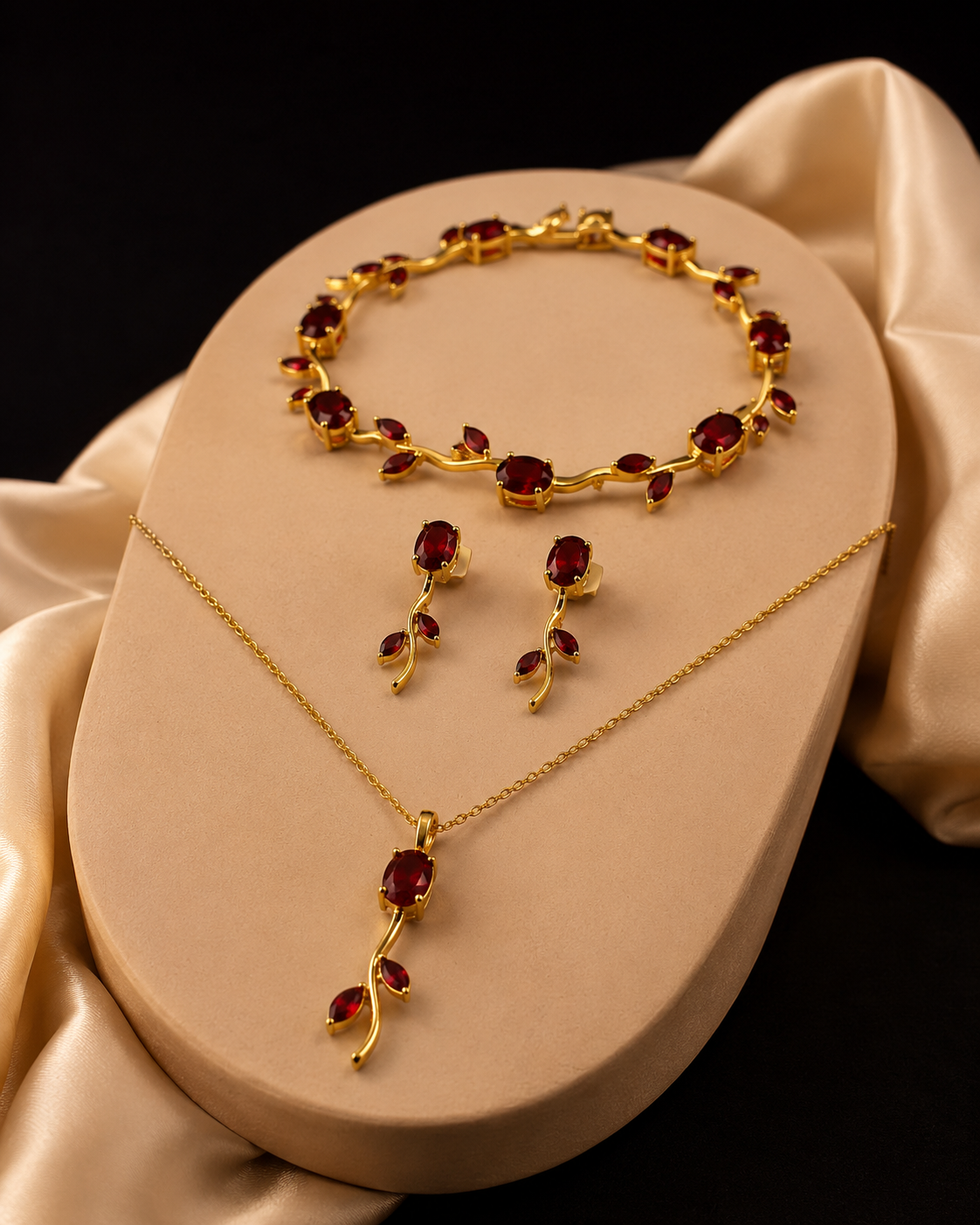 Red Tulip Set Dark Red Tulip Jewellery Set - Image 1