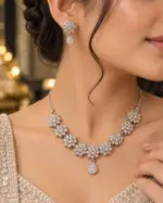 Silver Floral Necklace and Earrings Set - Image 2