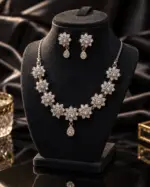 Silver Floral Necklace and Earrings Set