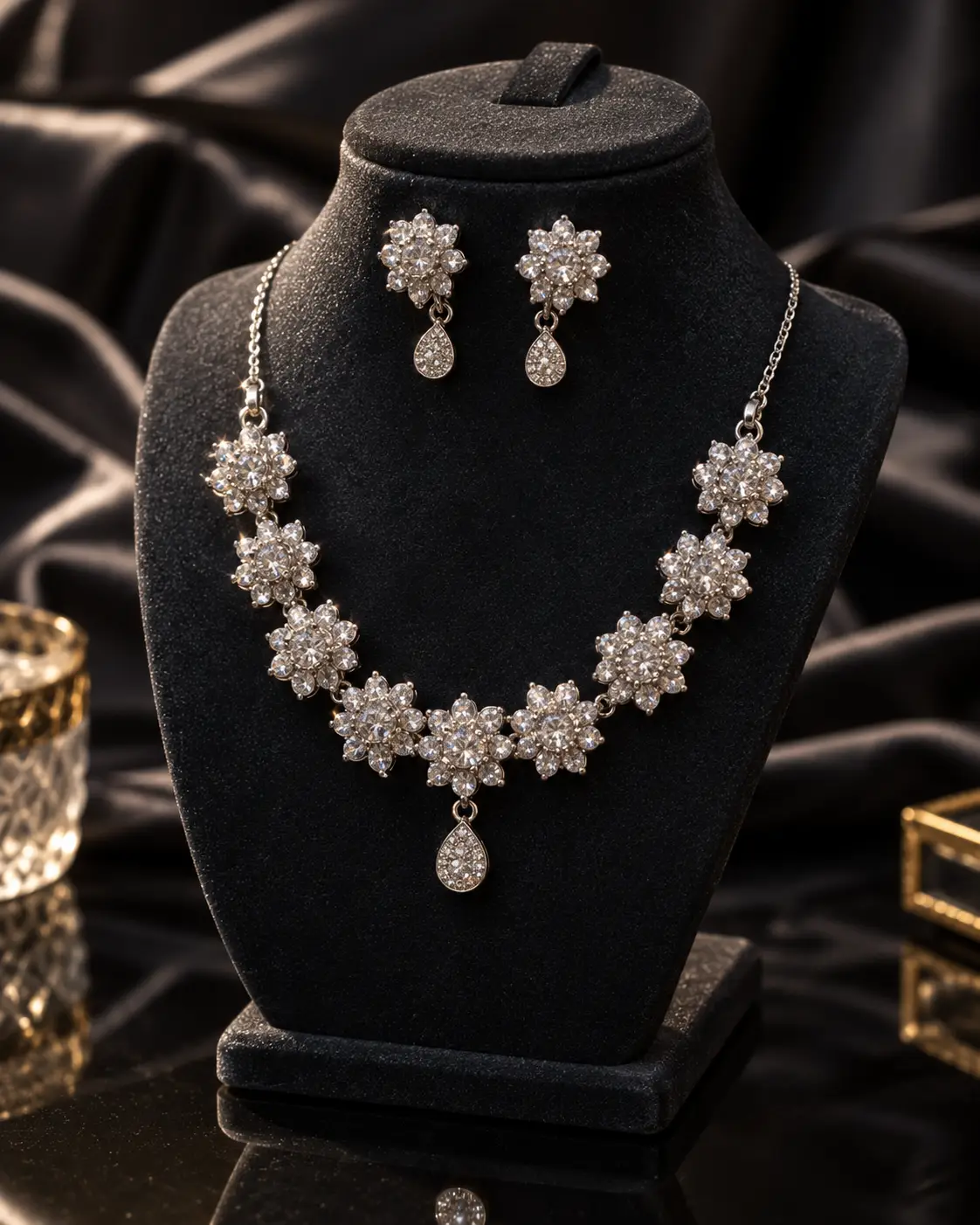 Y9 Silver Floral Necklace and Earrings Set - Image 1